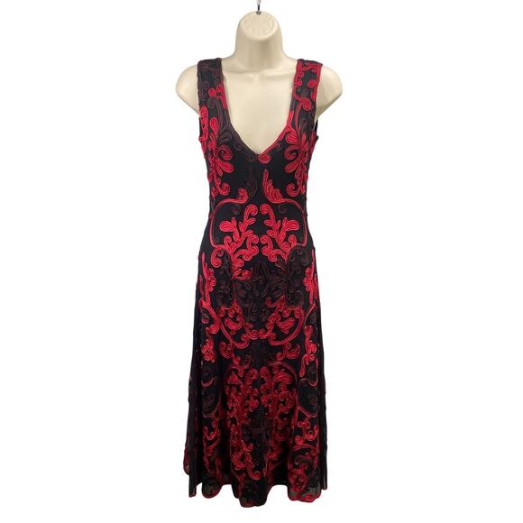 Y2k Midi Dress Size 8 Black Red Floral Embroidered Fairy Grunge Whimsigoth Party - Picture 1 of 16
